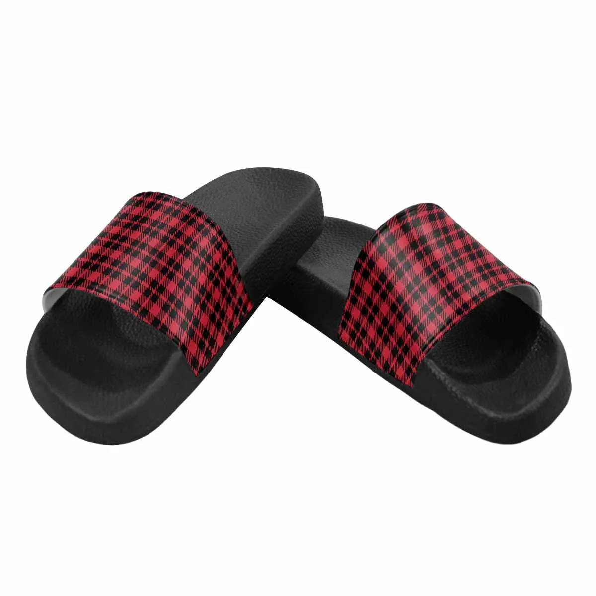 Mens Slide Sandals - Buffalo Plaid Red and Black