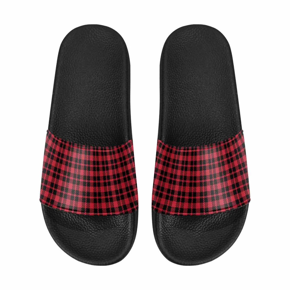 Mens Slide Sandals - Buffalo Plaid Red and Black