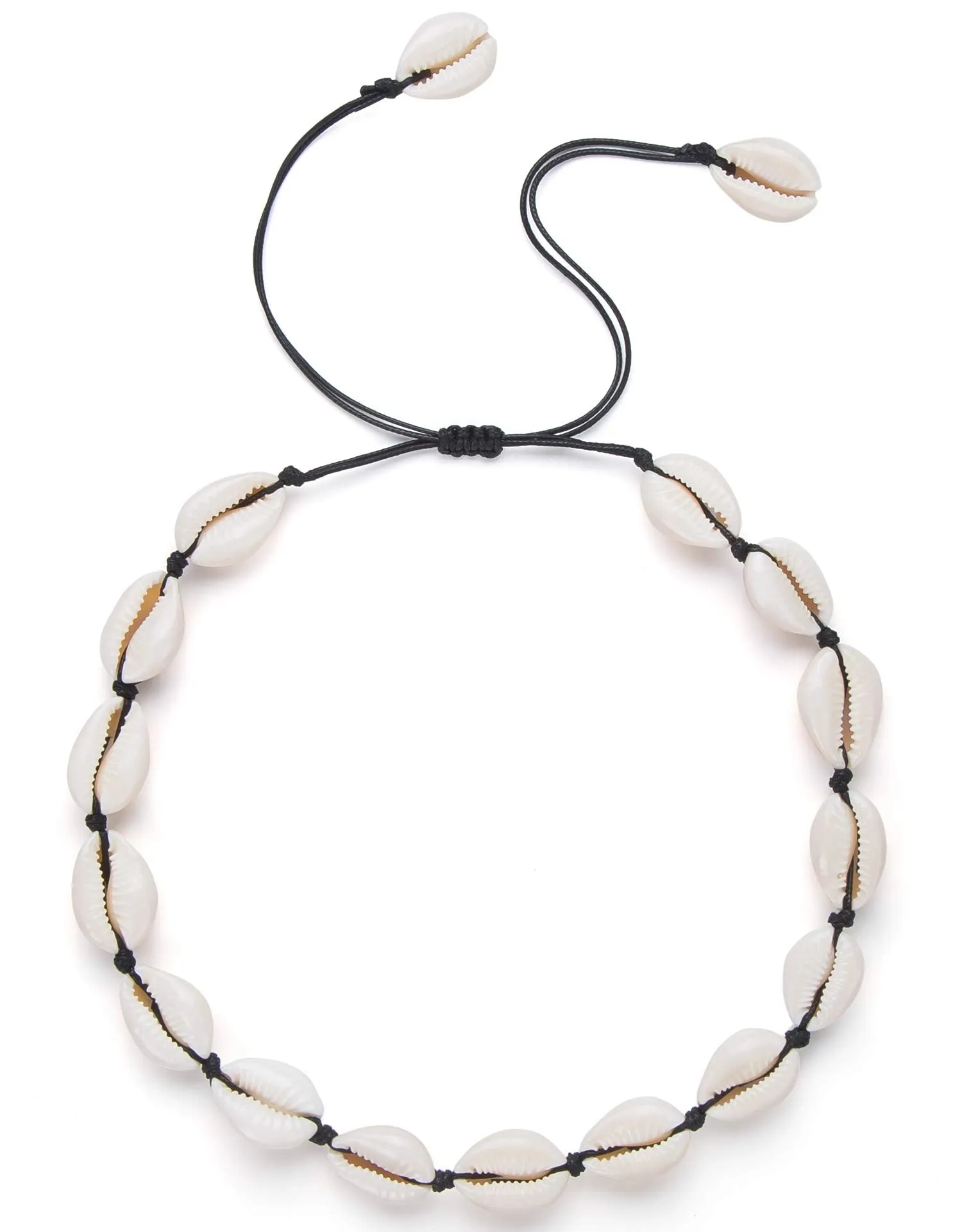 Nackiy Handmade Sea Shell Necklace for Women Summer Adjustable Natural Shell Collar Necklace (Beige Braided Rope)