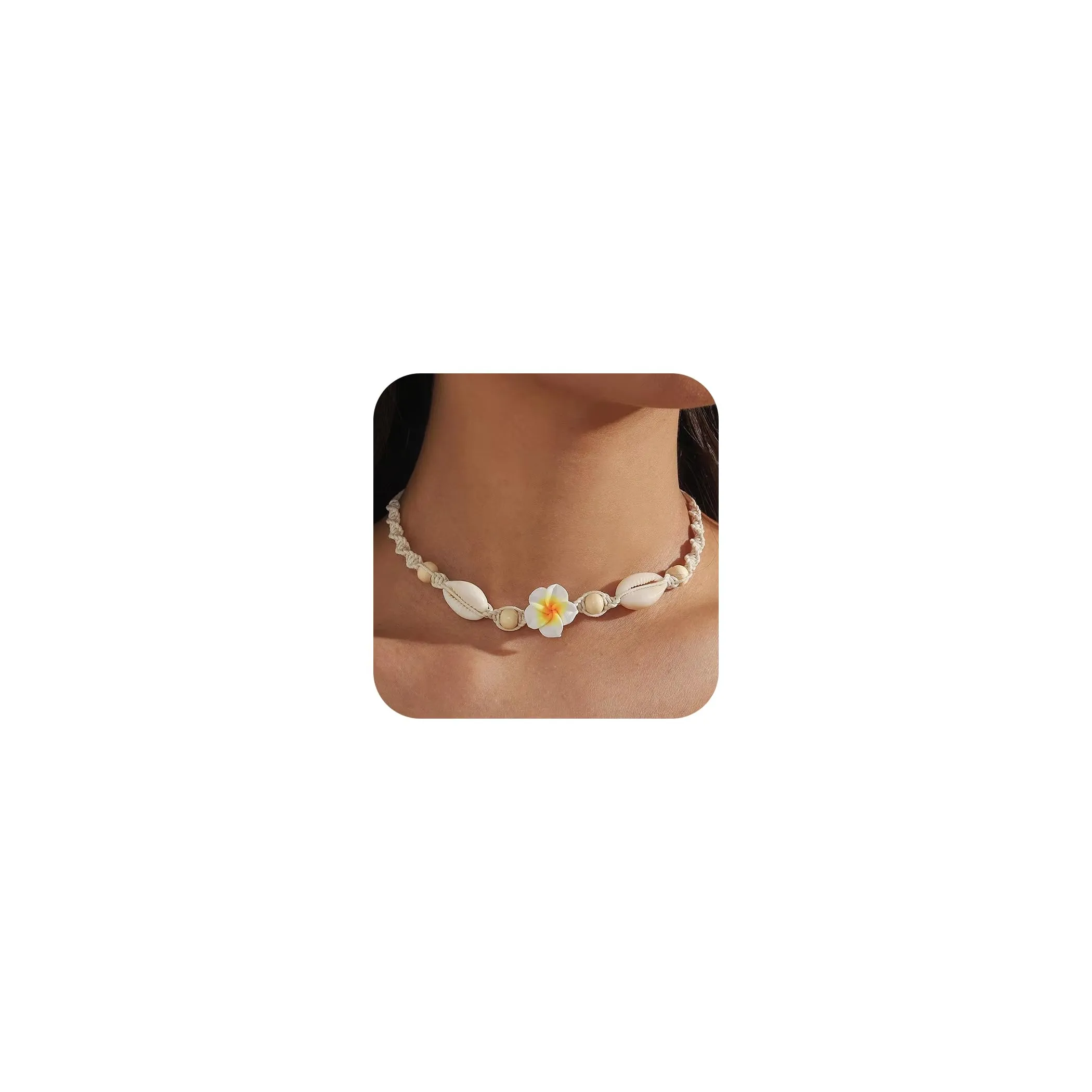 Nackiy Handmade Sea Shell Necklace for Women Summer Adjustable Natural Shell Collar Necklace (Beige Braided Rope)