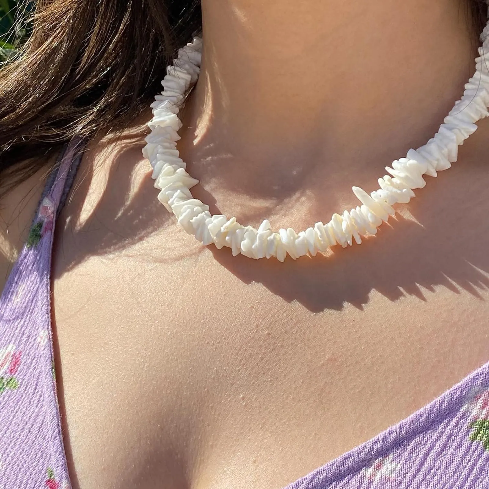 Nackiy Handmade Sea Shell Necklace for Women Summer Adjustable Natural Shell Collar Necklace (Beige Braided Rope)