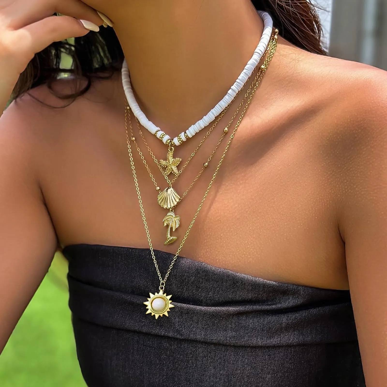 Nackiy Handmade Sea Shell Necklace for Women Summer Adjustable Natural Shell Collar Necklace (Beige Braided Rope)