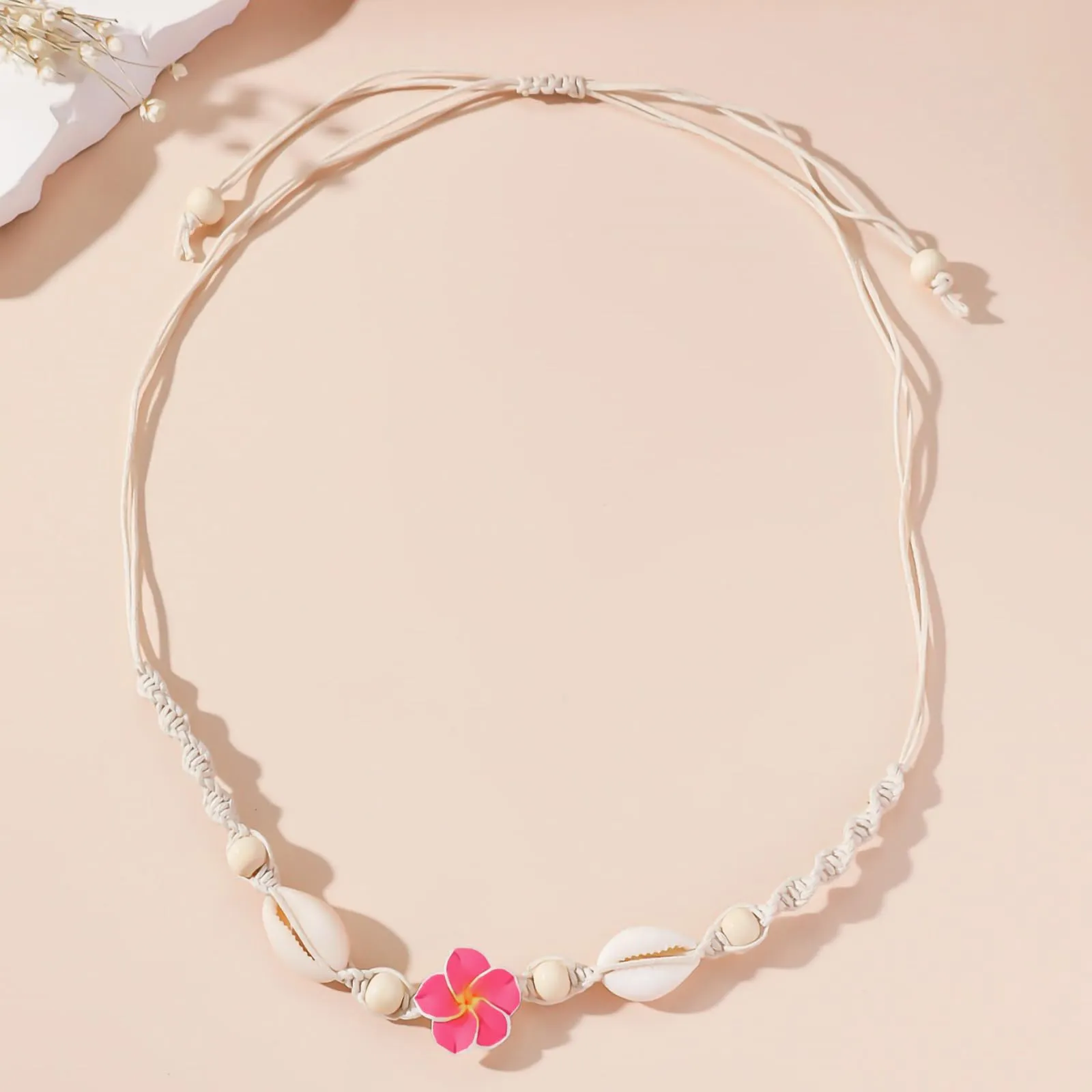Nackiy Handmade Sea Shell Necklace for Women Summer Adjustable Natural Shell Collar Necklace (Beige Braided Rope)