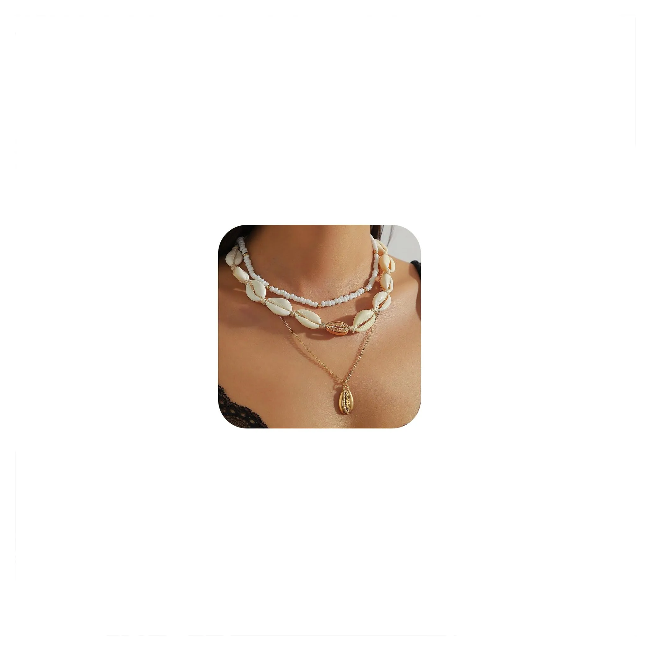 Nackiy Handmade Sea Shell Necklace for Women Summer Adjustable Natural Shell Collar Necklace (Beige Braided Rope)
