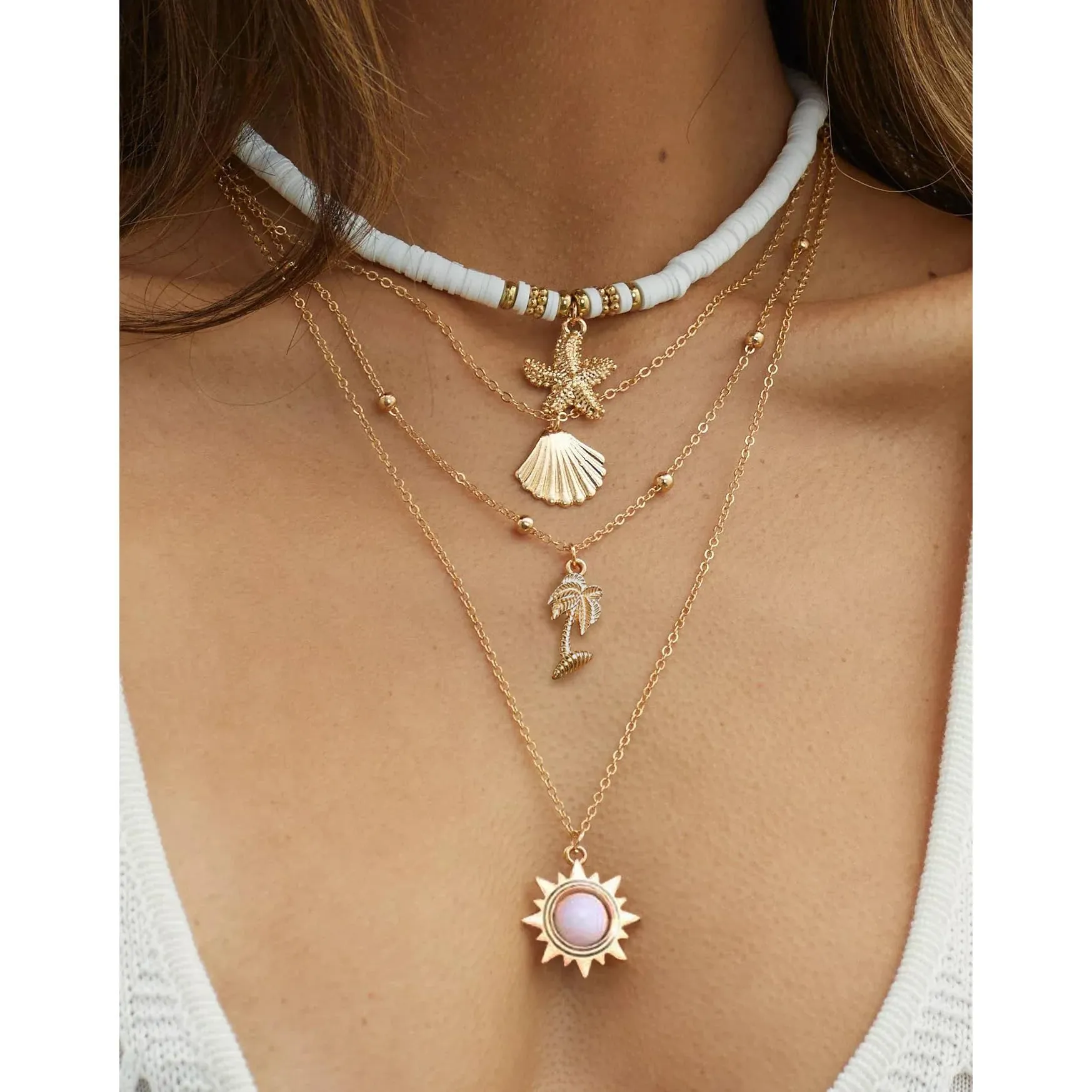 Nackiy Handmade Sea Shell Necklace for Women Summer Adjustable Natural Shell Collar Necklace (Beige Braided Rope)