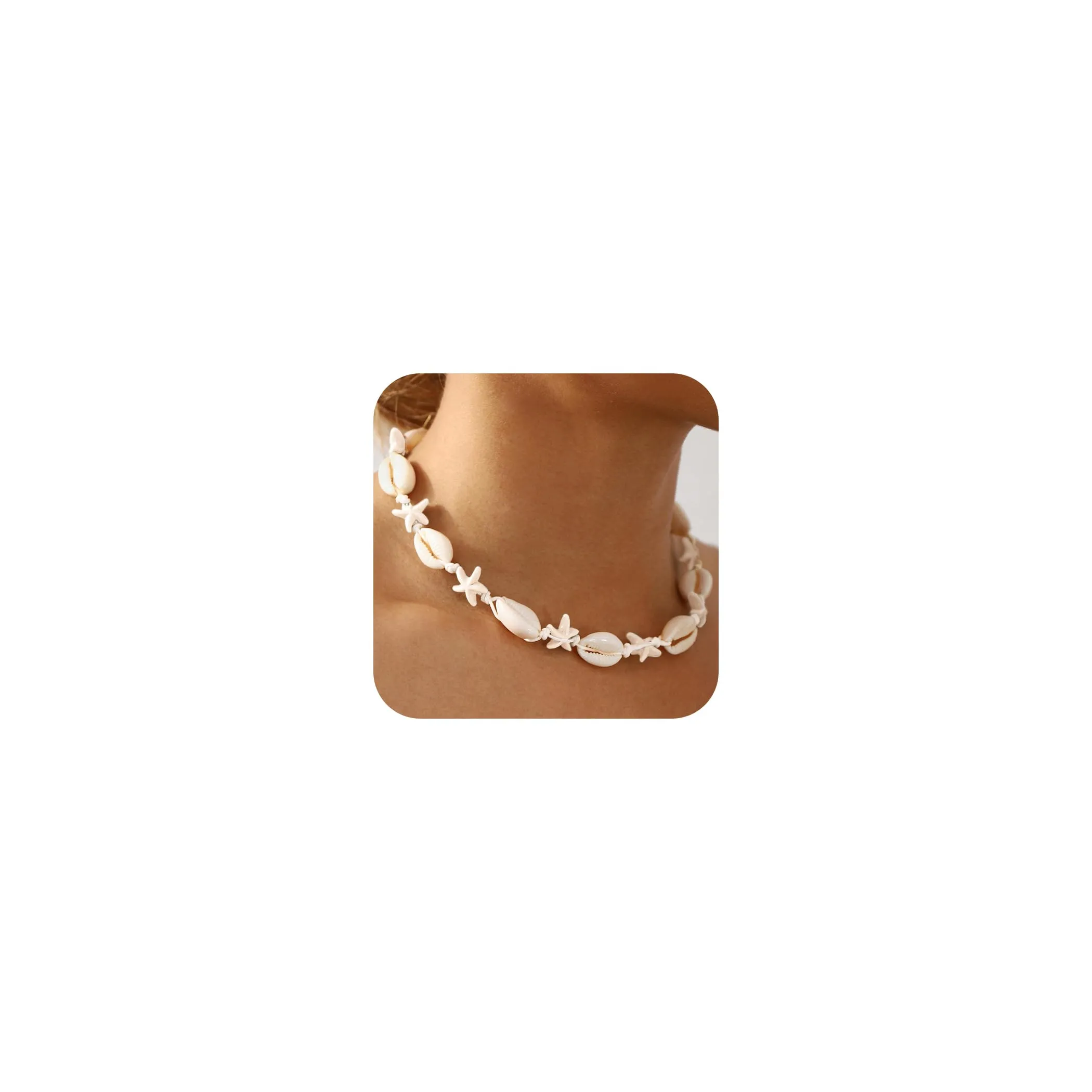 Nackiy Handmade Sea Shell Necklace for Women Summer Adjustable Natural Shell Collar Necklace (Beige Braided Rope)