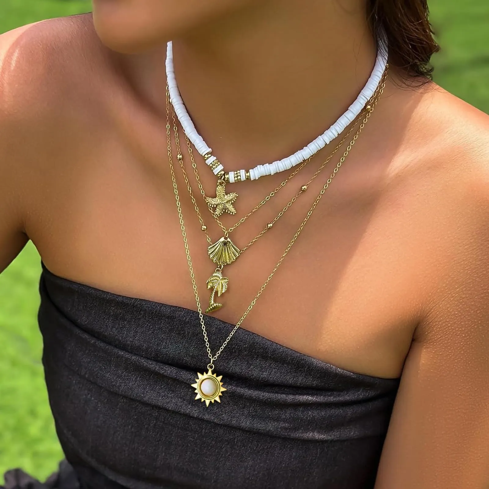 Nackiy Handmade Sea Shell Necklace for Women Summer Adjustable Natural Shell Collar Necklace (Beige Braided Rope)