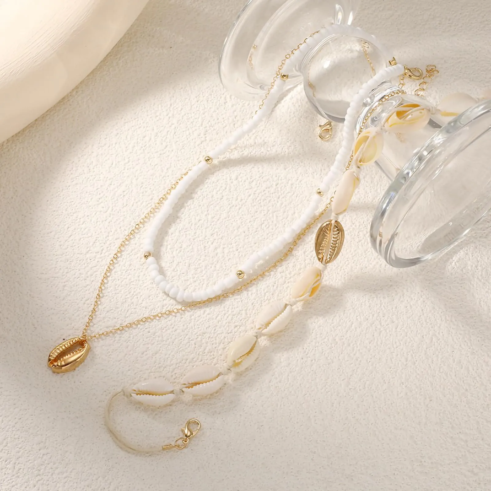 Nackiy Handmade Sea Shell Necklace for Women Summer Adjustable Natural Shell Collar Necklace (Beige Braided Rope)