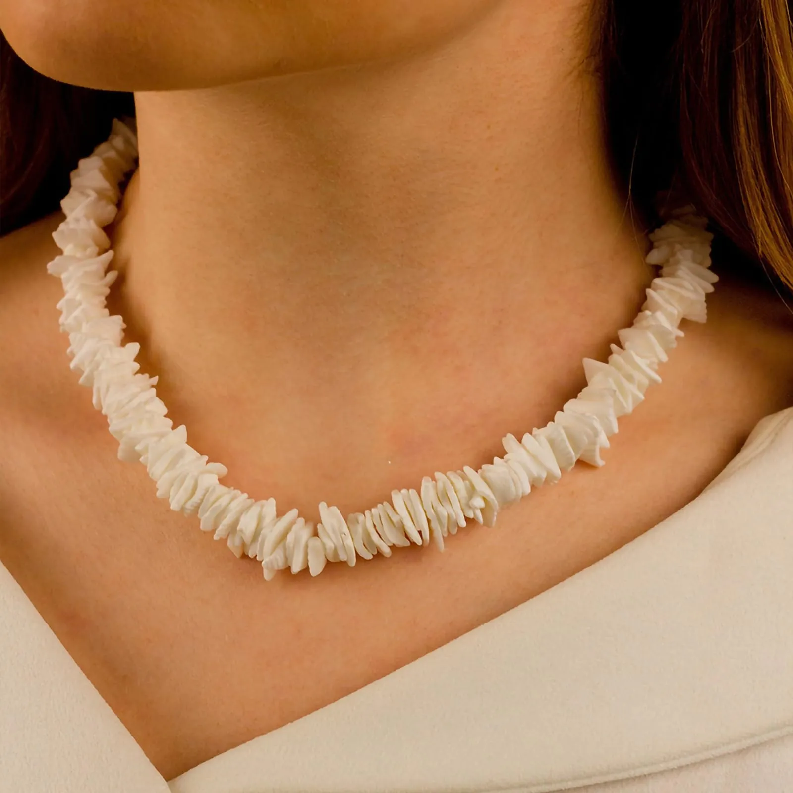 Nackiy Handmade Sea Shell Necklace for Women Summer Adjustable Natural Shell Collar Necklace (Beige Braided Rope)