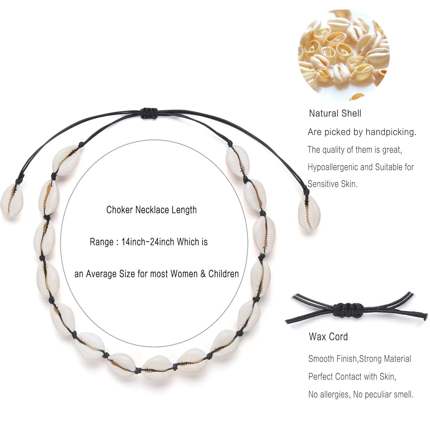 Nackiy Handmade Sea Shell Necklace for Women Summer Adjustable Natural Shell Collar Necklace (Beige Braided Rope)