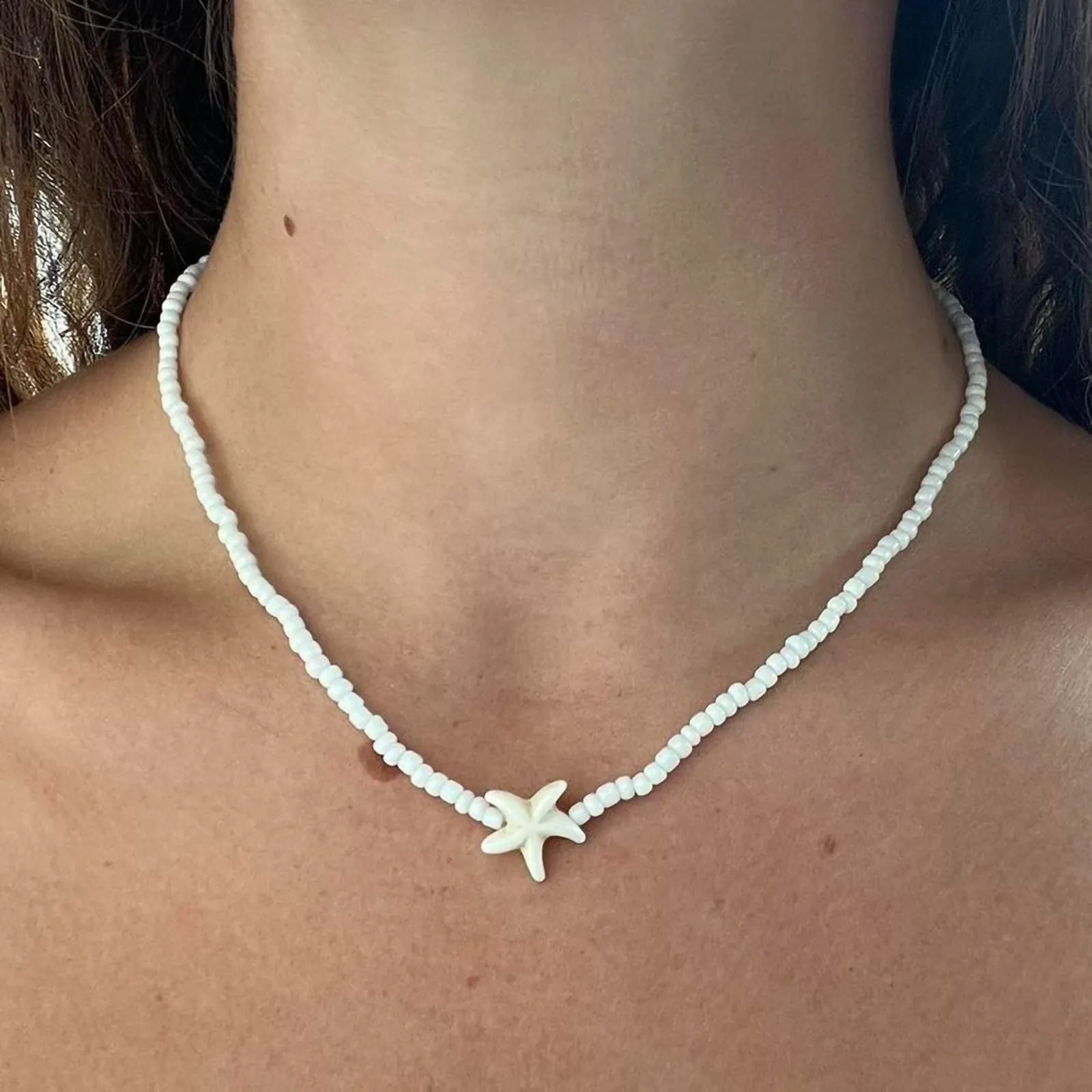 Nackiy Handmade Sea Shell Necklace for Women Summer Adjustable Natural Shell Collar Necklace (Beige Braided Rope)
