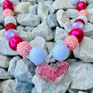 Necklace Chunky Beads Pink Heart Girl Love Jewelry