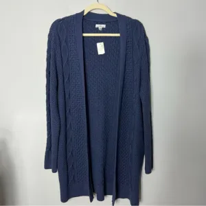 NEW $129 L.L. Bean Signature Combed Cotton Long Cardigan Sweater Cable Fisherman