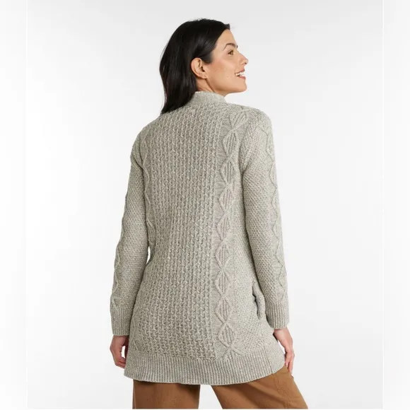NEW $129 L.L. Bean Signature Combed Cotton Long Cardigan Sweater Cable Fisherman