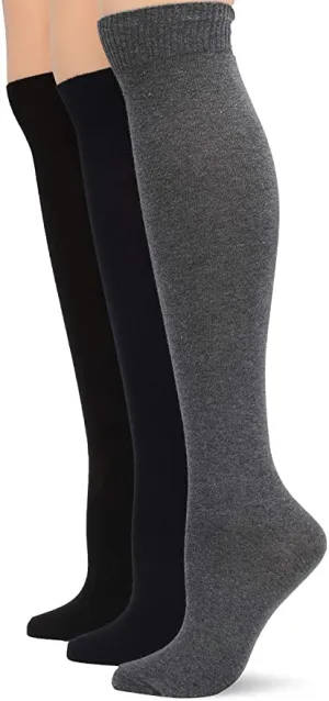New Hue womens Flat Knit Knee Sock 3 Pack, one size! Includes Grey, Navy & Black!