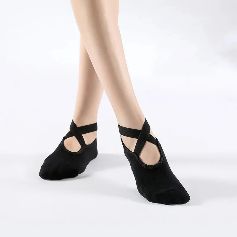 Non-Slip Yoga Socks with Bandage - Cotton Backless Pilates Socks for Women, Fitness Ballet Dance Workout Sport Socks Slipper
