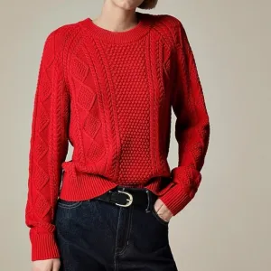 NWT J.Crew Cotton Cable-Knit Fisherman Sweater BM302 / Holiday Red - NWT