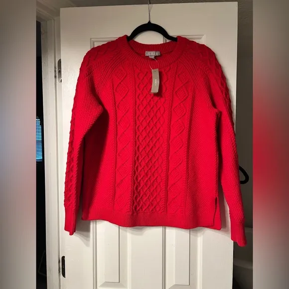 NWT J.Crew Cotton Cable-Knit Fisherman Sweater BM302 / Holiday Red - NWT