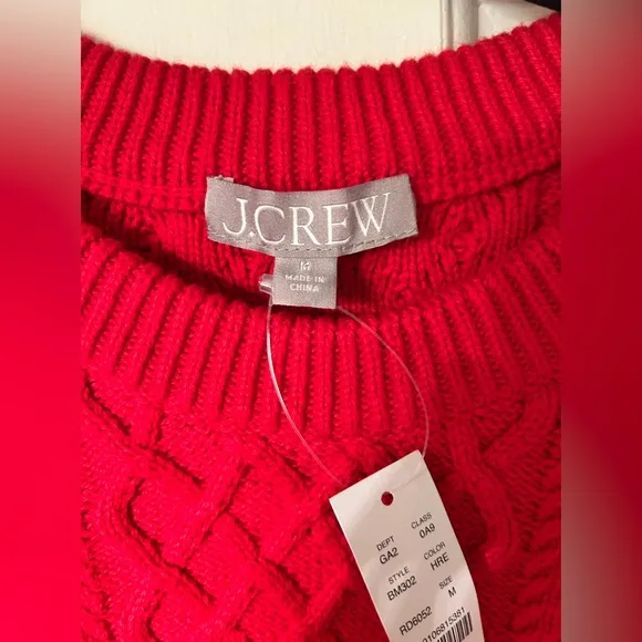 NWT J.Crew Cotton Cable-Knit Fisherman Sweater BM302 / Holiday Red - NWT