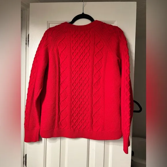 NWT J.Crew Cotton Cable-Knit Fisherman Sweater BM302 / Holiday Red - NWT