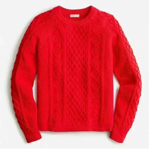 NWT J.Crew Cotton Cable-Knit Fisherman Sweater BM302 / Holiday Red - NWT
