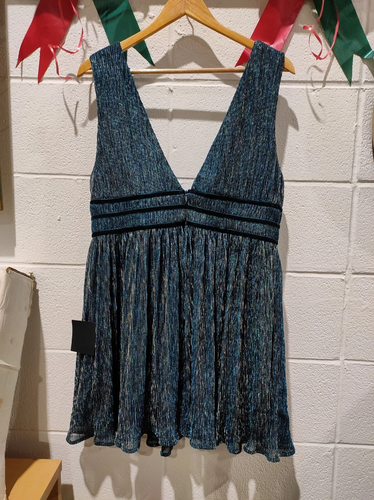 NWT Lulus Smokeshow Teal Metallic Mini Dress Skater Cocktail Party Size XL