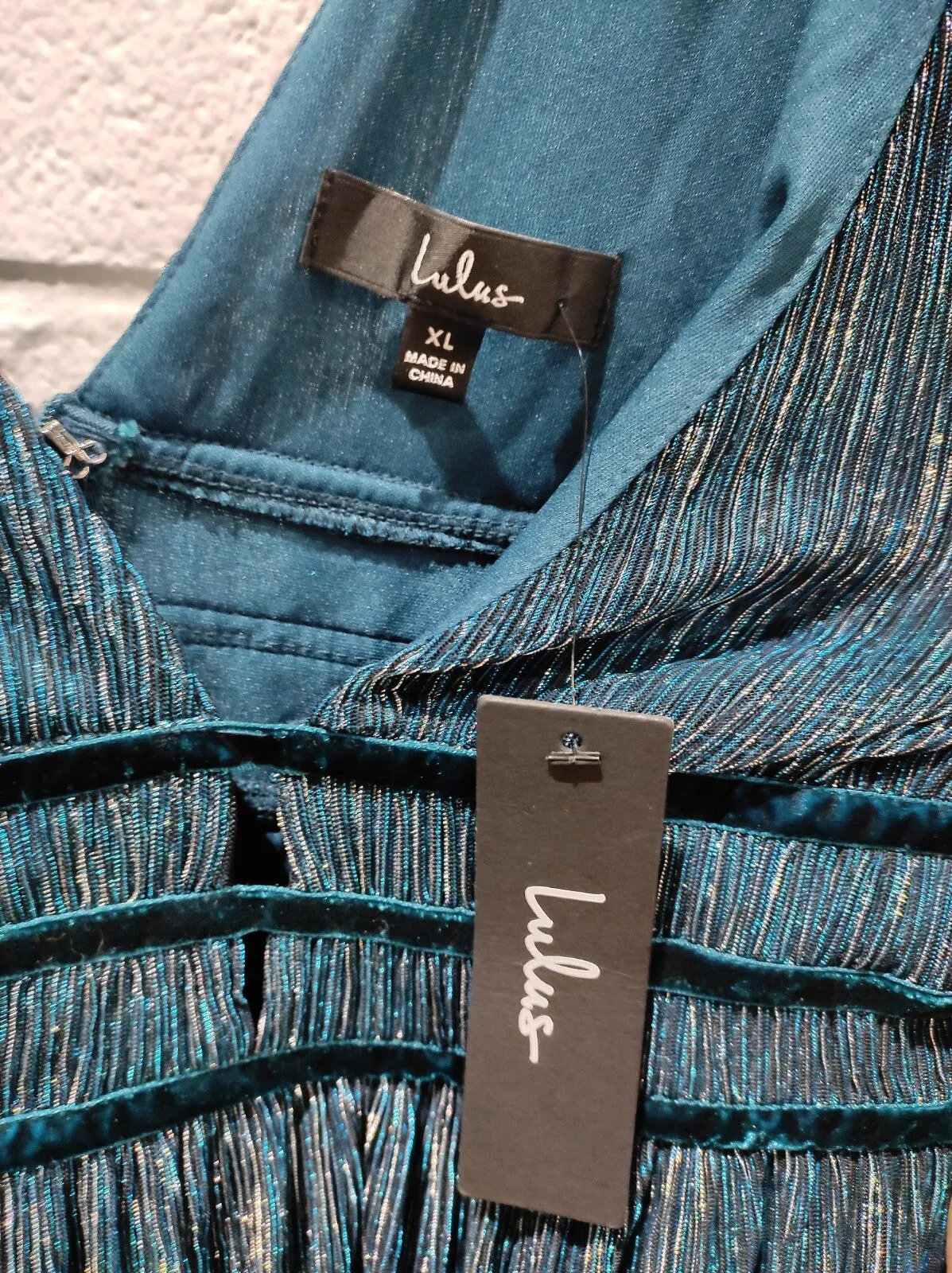 NWT Lulus Smokeshow Teal Metallic Mini Dress Skater Cocktail Party Size XL