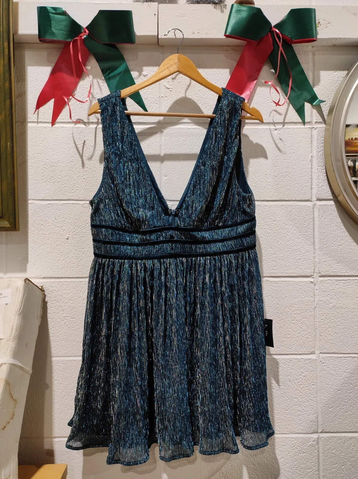 NWT Lulus Smokeshow Teal Metallic Mini Dress Skater Cocktail Party Size XL