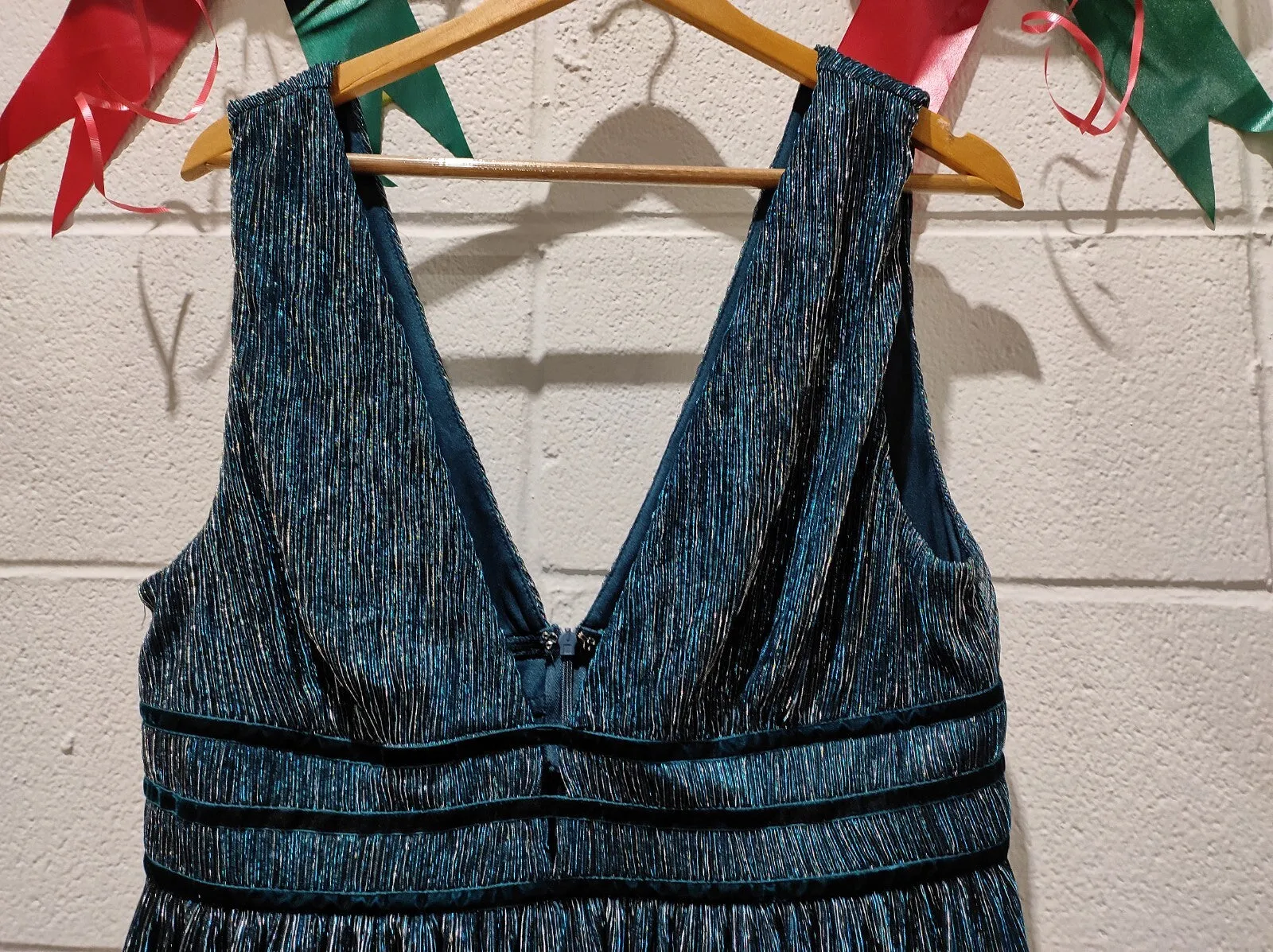 NWT Lulus Smokeshow Teal Metallic Mini Dress Skater Cocktail Party Size XL