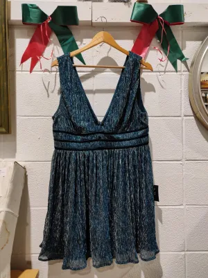 NWT Lulus Smokeshow Teal Metallic Mini Dress Skater Cocktail Party Size XL