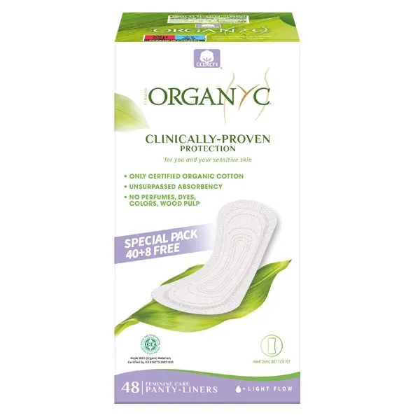 Organyc Organic Cotton Panty Liners Flat - Light Flow Special Pack 40 8 Free