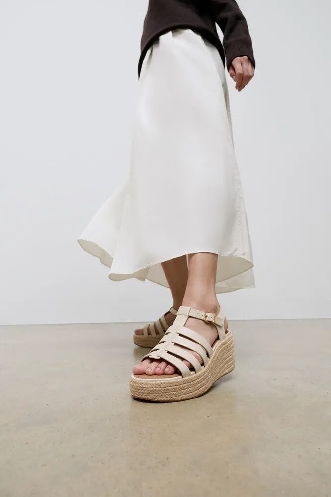 PLATFFORMS Espadrille Leather Fisherman Wedge Sandals