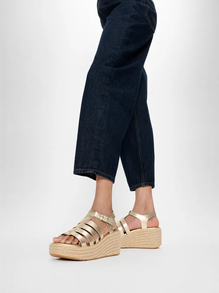 PLATFFORMS Espadrille Leather Fisherman Wedge Sandals