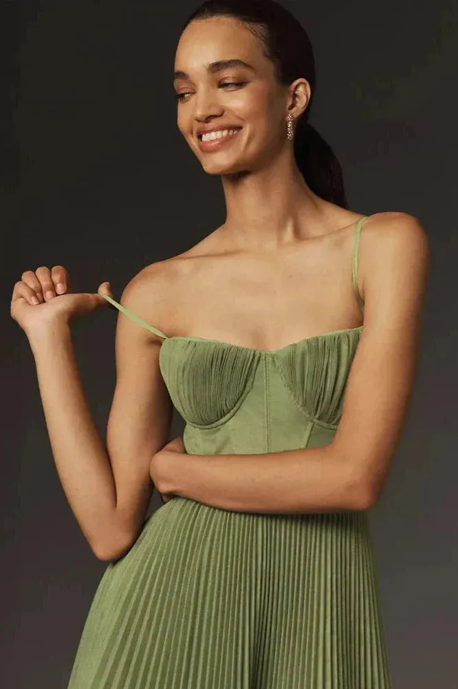Pleated Tulle Corset Midi Dress