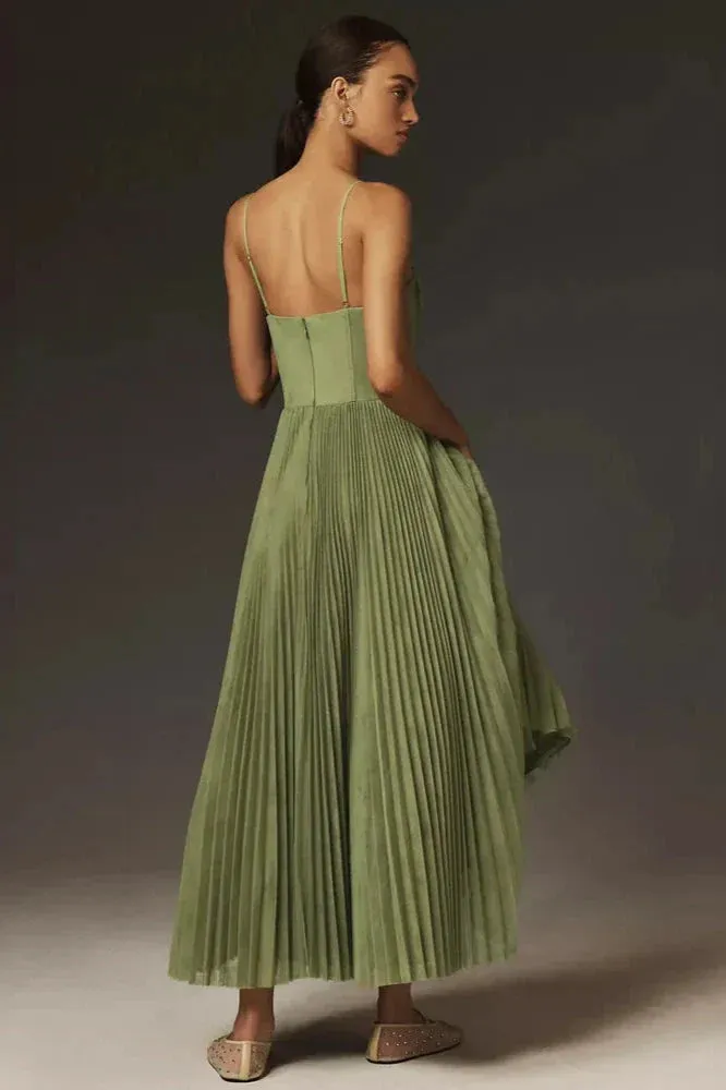 Pleated Tulle Corset Midi Dress