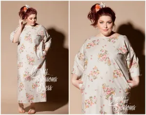 Plus Size Linen Dress, Floral Linen Dress, Plus Size Clothing, Linen Kaftan Dress, Pocket Dress, Linen Clothing, Bohemian Clothing, Wedding
