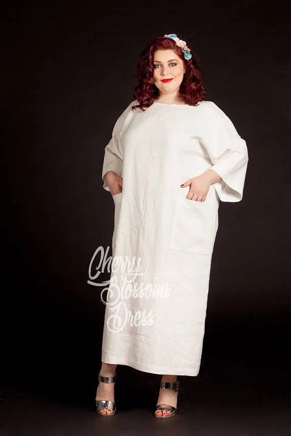 Plus Size Linen Dress, Yellow Linen Dress, Linen Clothing, Linen Kaftan Dress, Plus Size Clothing, Boho Dress, Loose Maxi Dress, Beach
