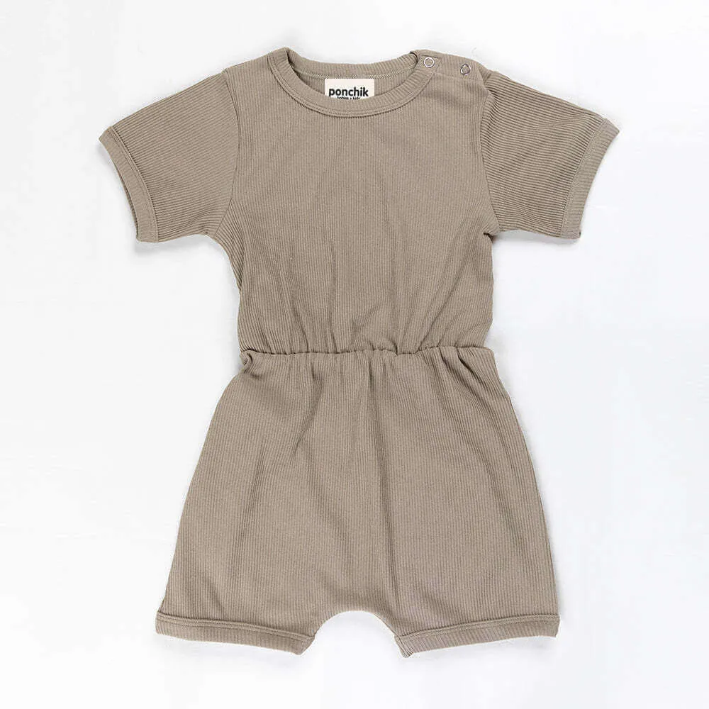Ponchik Babies   Kids - Ribbed Cotton Romper - Artichoke Green