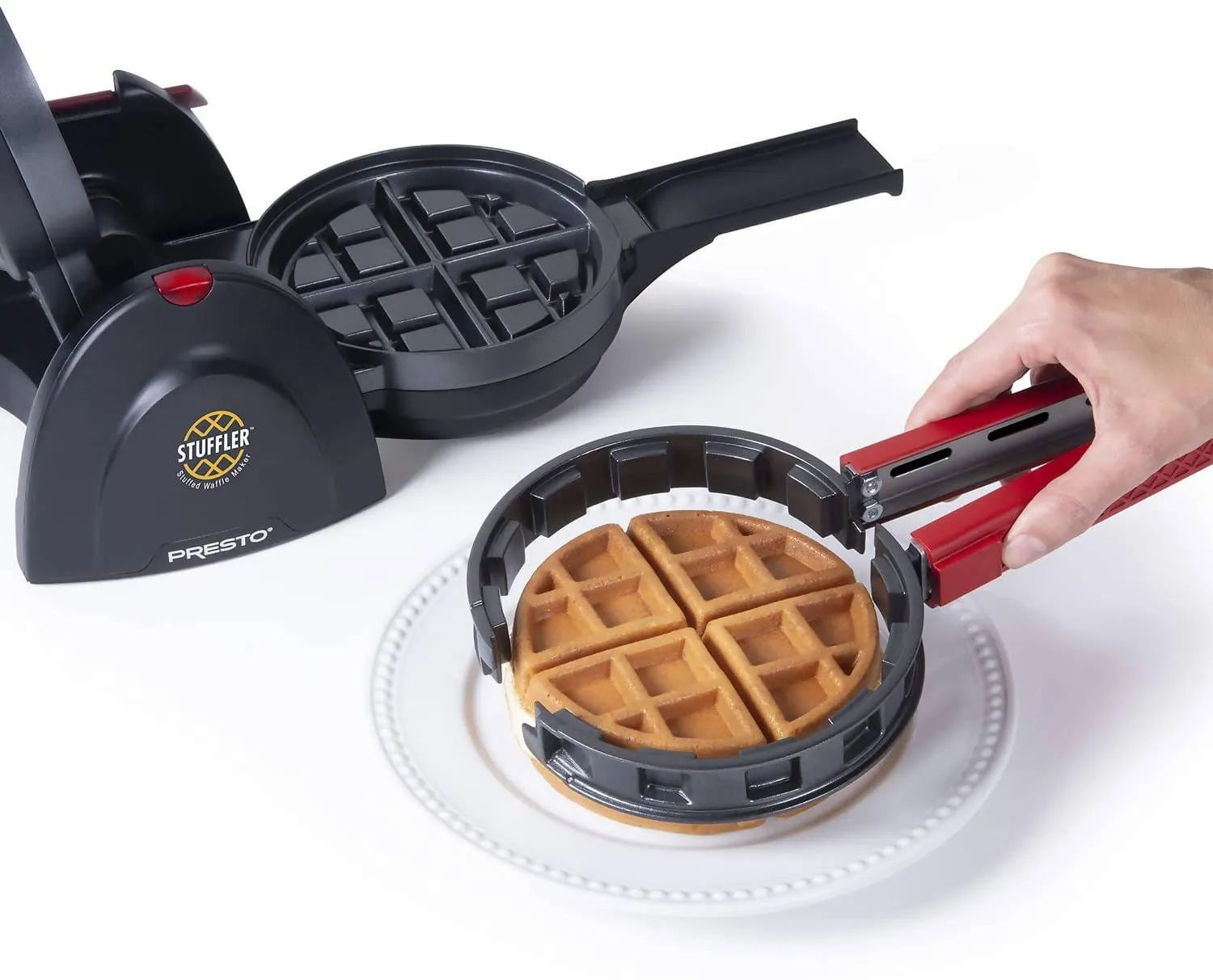 Presto Stuffler Stuffed Waffle Maker makes it easy to use fresh fruits, pie fillings, candy, chocolate, cheese, meats and more to make delicious stuffed waffles in minutes - 03512