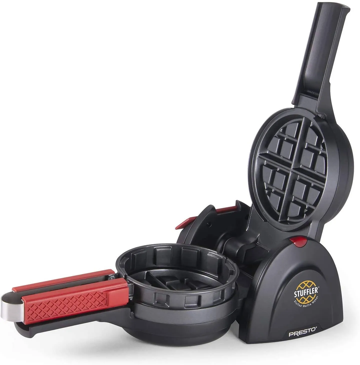 Presto Stuffler Stuffed Waffle Maker makes it easy to use fresh fruits, pie fillings, candy, chocolate, cheese, meats and more to make delicious stuffed waffles in minutes - 03512