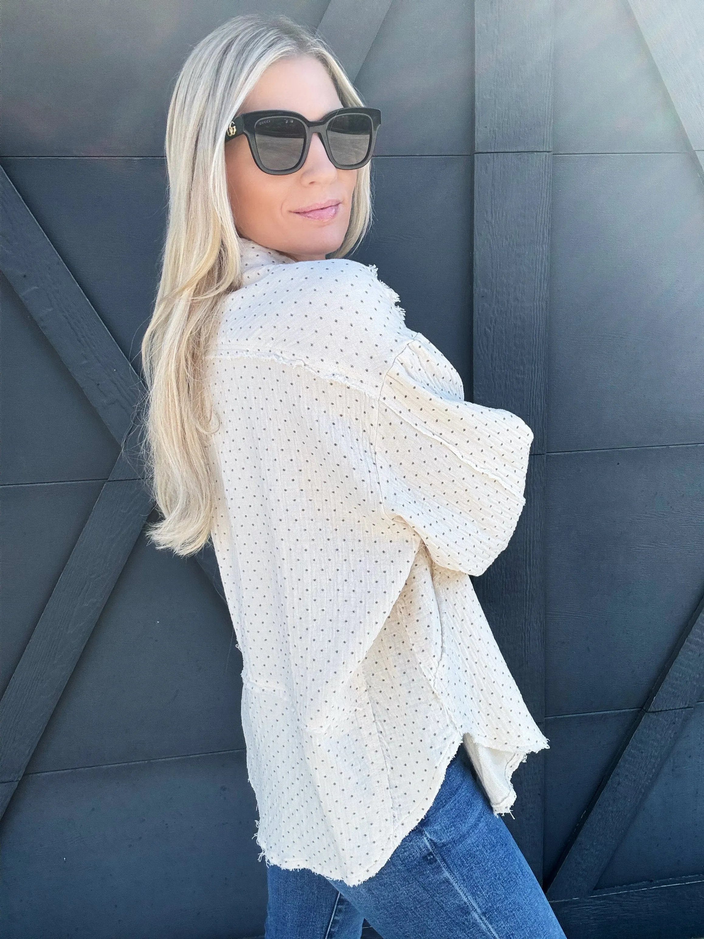 Printed Cotton Gauze Button Down In Cream