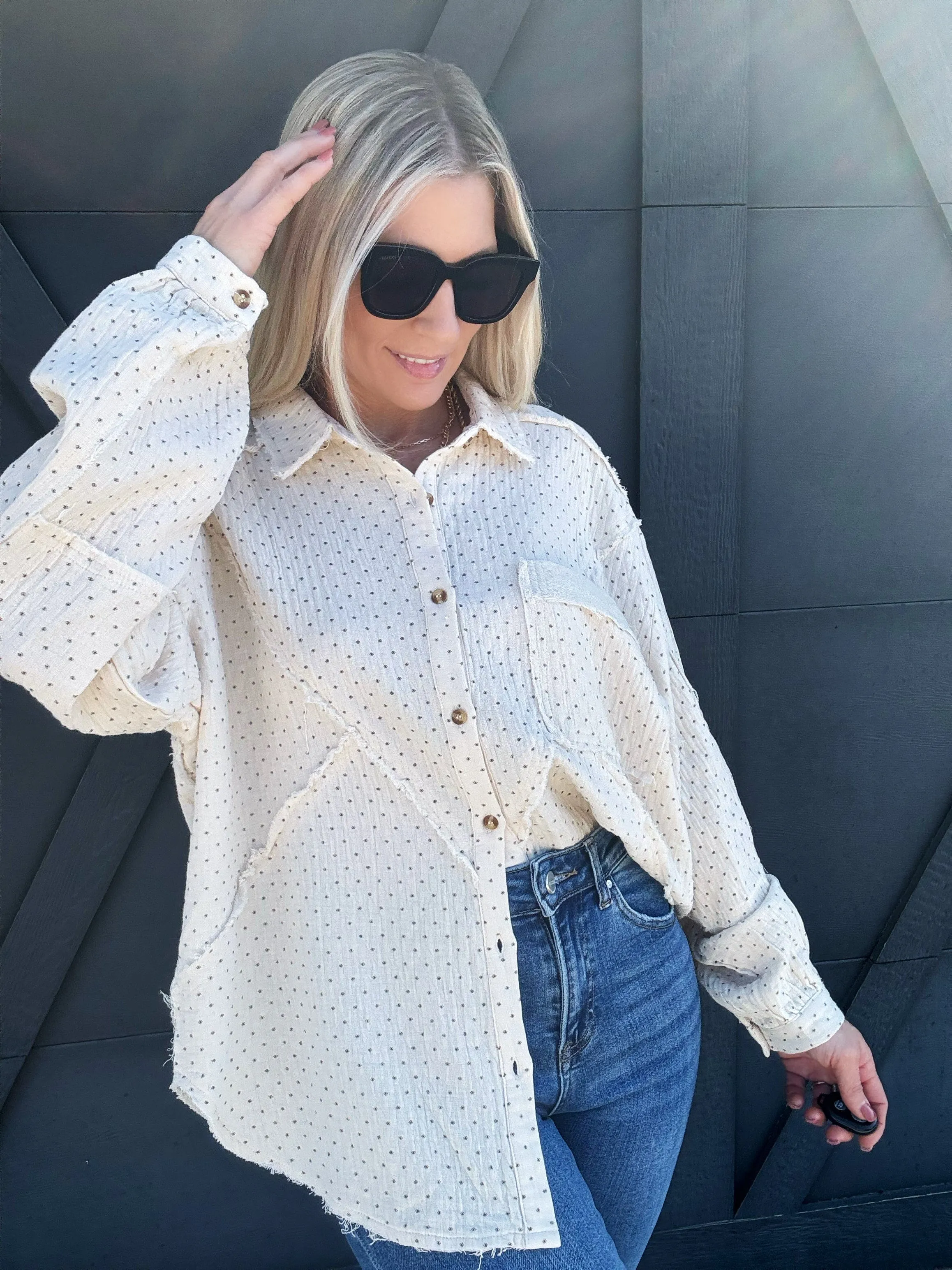 Printed Cotton Gauze Button Down In Cream