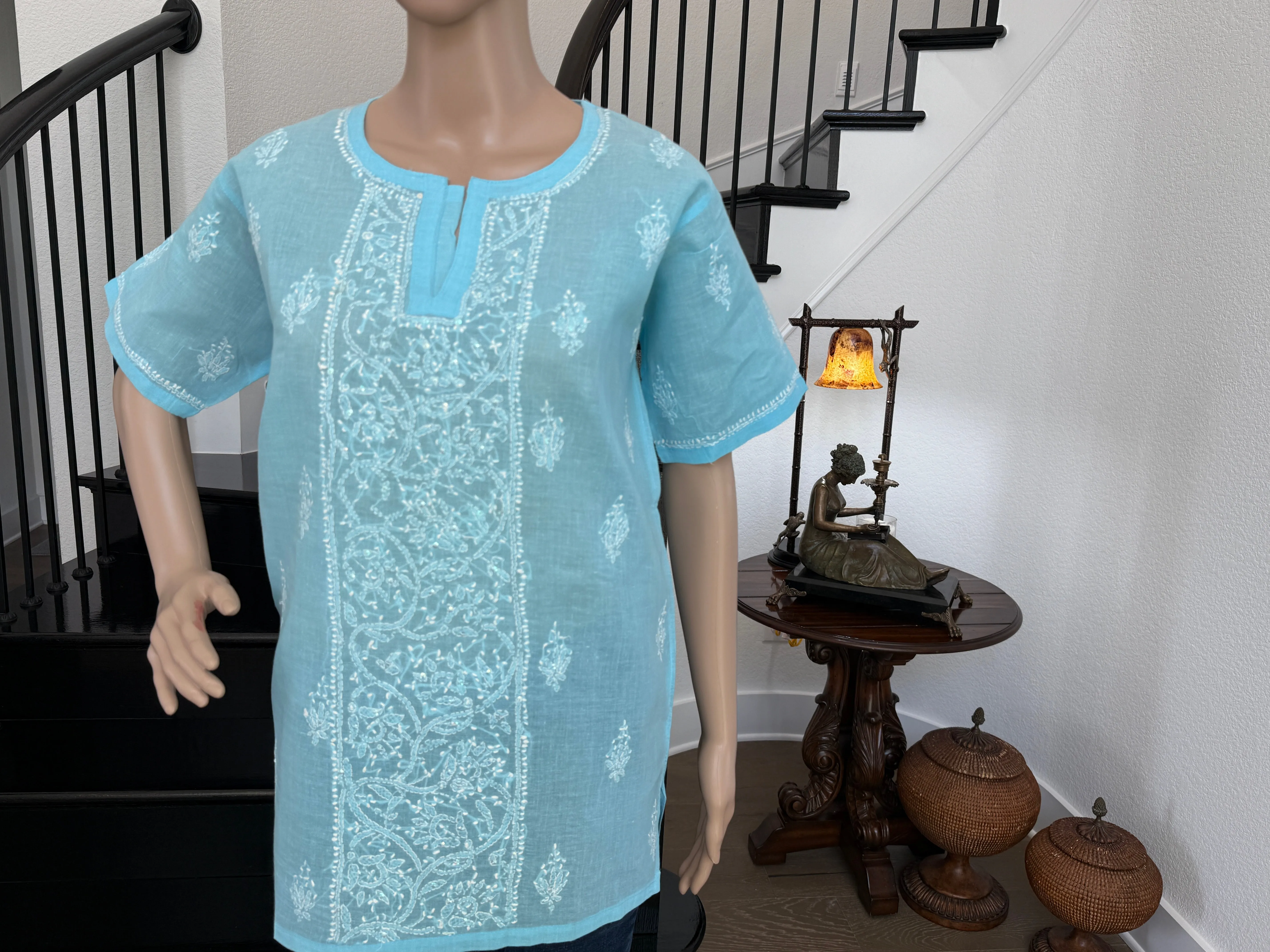 Priya Ocean Blue Chikankari Kurta