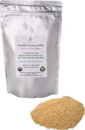 Purelife Enema Coffee - Organic Ultra Light Gold Air Roast - Mold and Fungus Free Specialty Grade -1 Lb - Pre-Ground Green Beans - High Potency - Ships Fresh