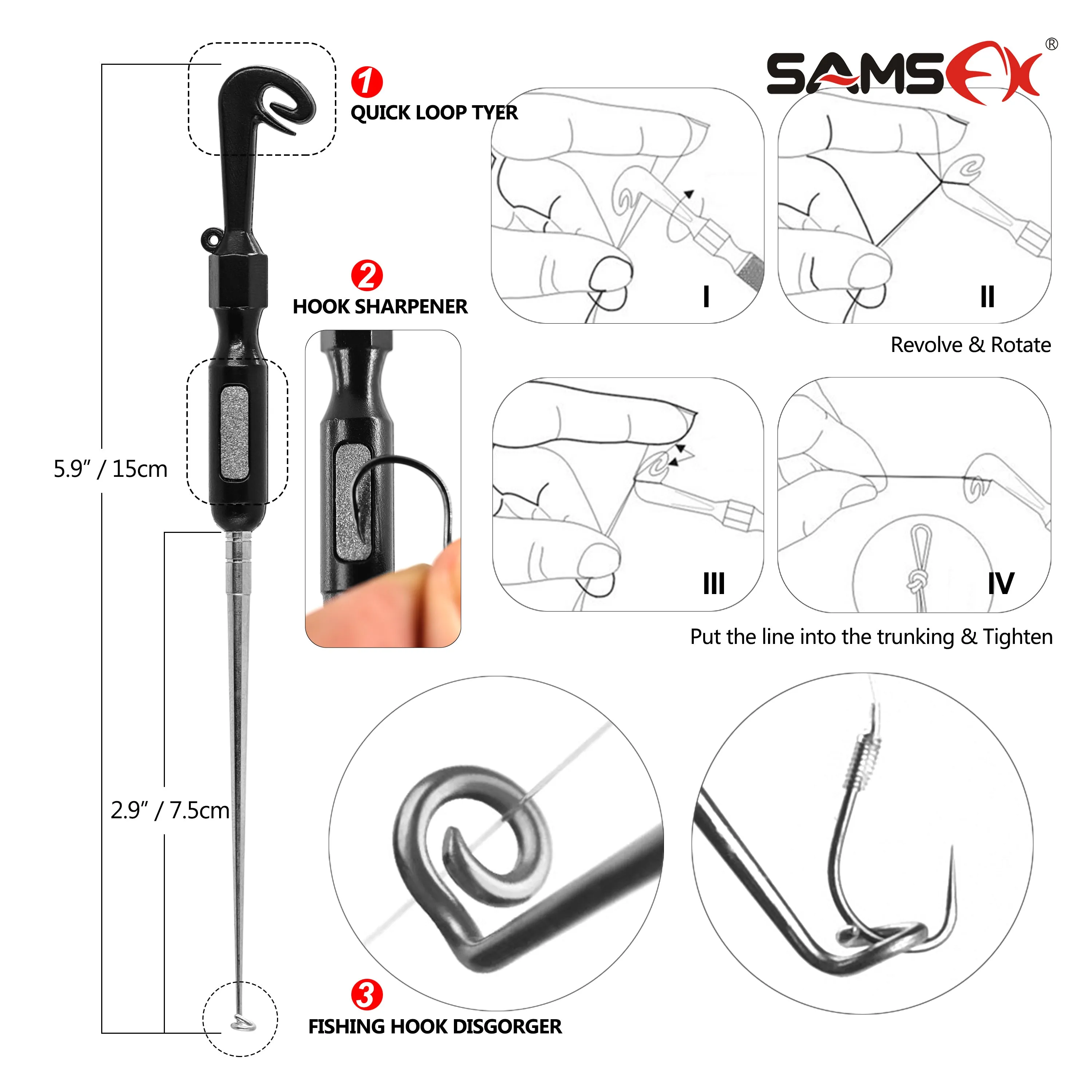 Quick Knot Tool, Loop Tyer, Hook Remover, Hair Rig Tying Tool and Zinger Retractors