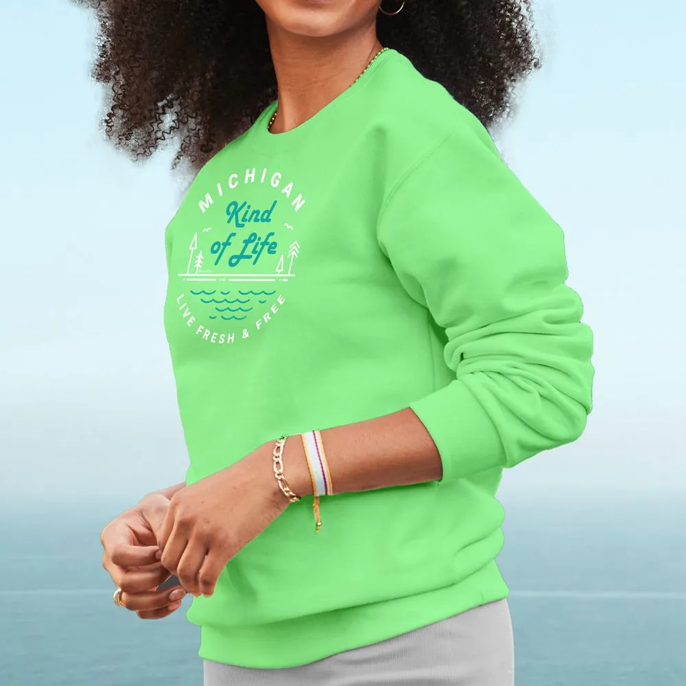"Michigan Kind Of Life" Relaxed Fit Bright Classic Crew Unisex Sweatshirt