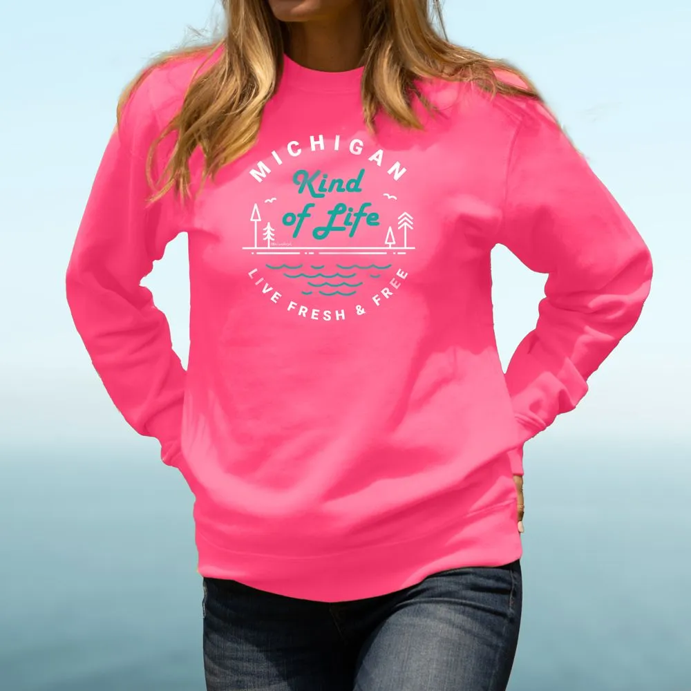 "Michigan Kind Of Life" Relaxed Fit Bright Classic Crew Unisex Sweatshirt