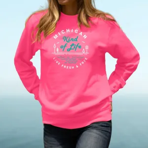 "Michigan Kind Of Life" Relaxed Fit Bright Classic Crew Unisex Sweatshirt