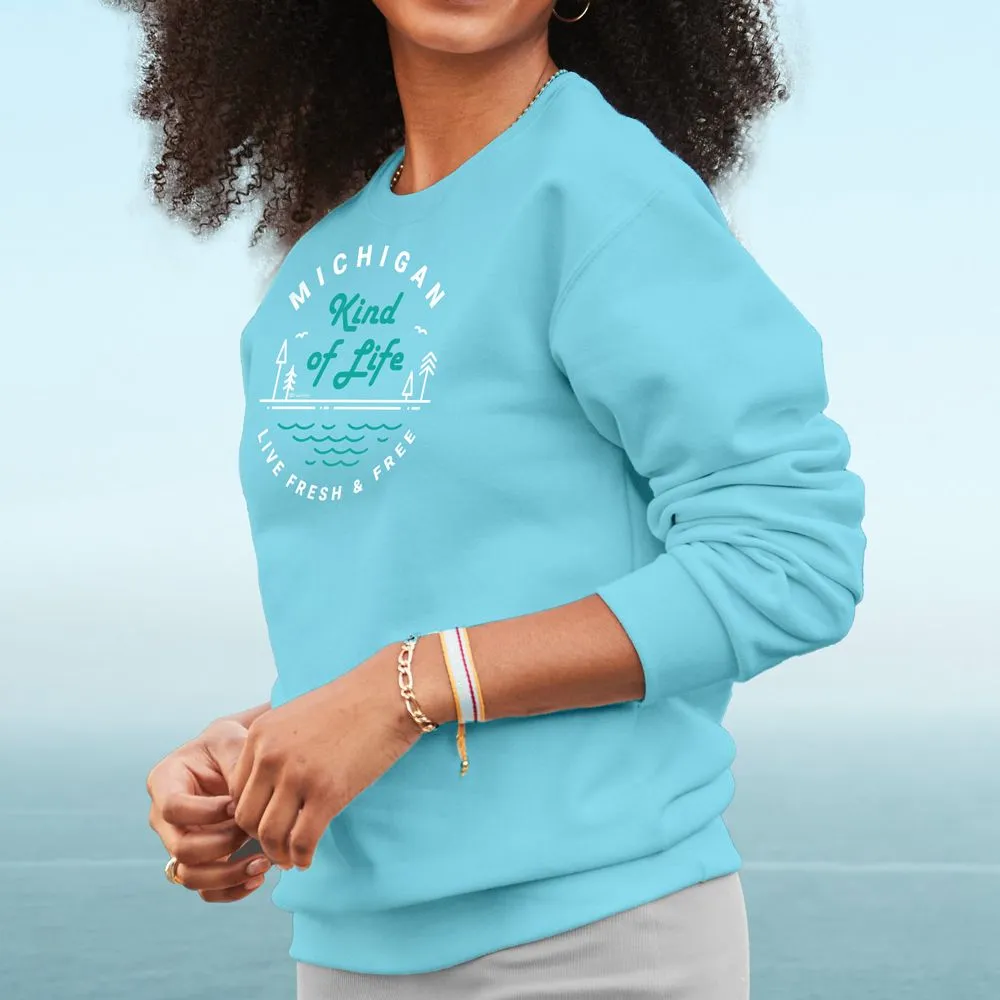 "Michigan Kind Of Life" Relaxed Fit Bright Classic Crew Unisex Sweatshirt