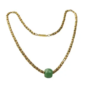 Recycled Necklace of 15k Yellow Gold and Jade